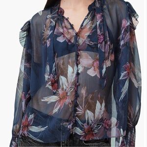 All Saints Lara Adena Deep Blue Floral Blouse
